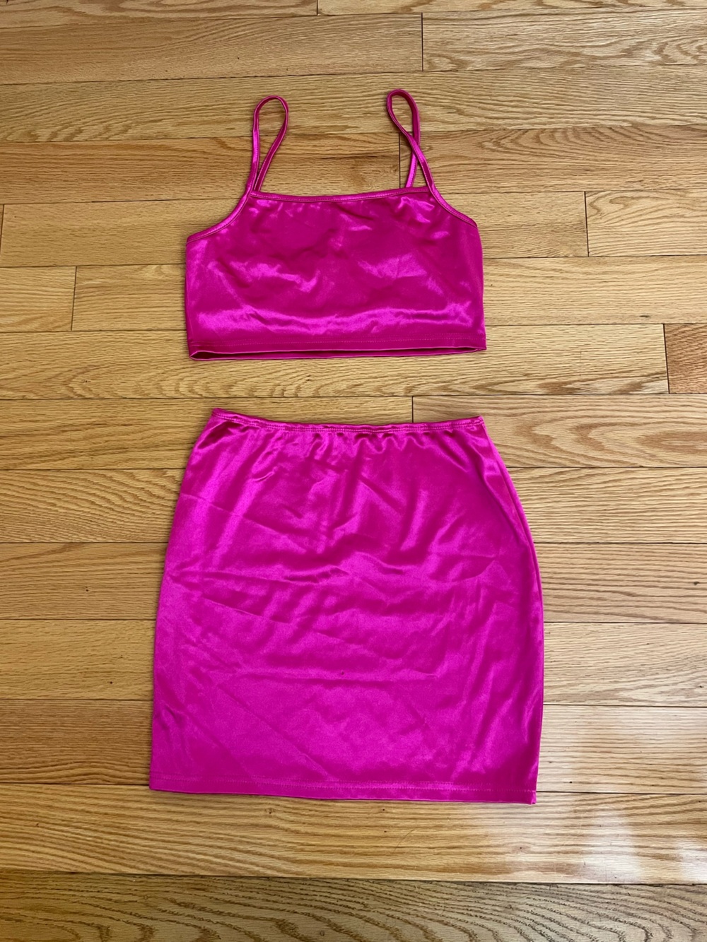 SHEIN Hot Pink Satin Two-Piece Skirt Set
